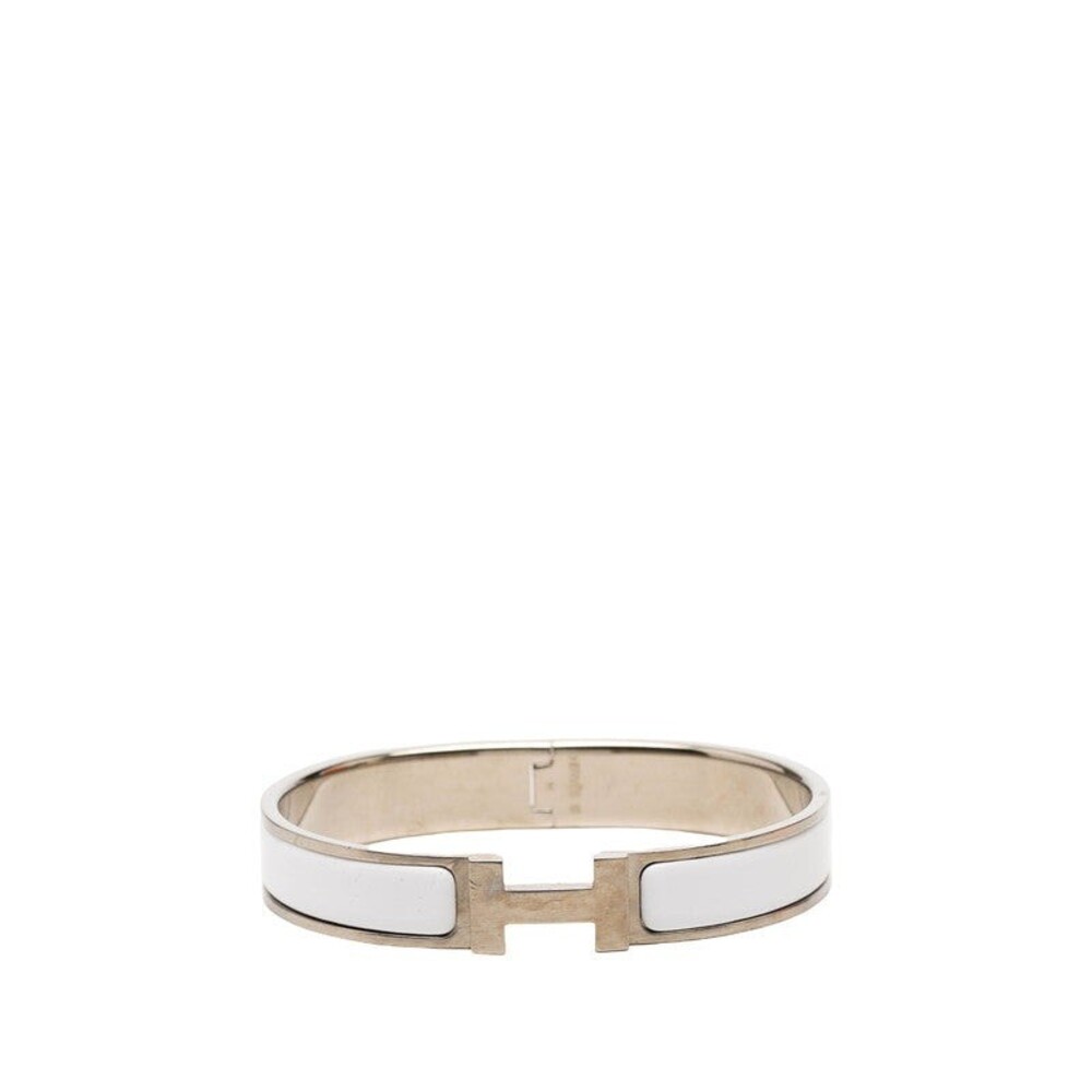 Hermes Clic HH T5 XL Enamel Bracelet Silver White